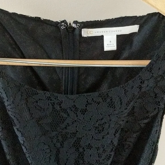 LC Lauren Conrad black lace dress with belt - Picture 3 of 7